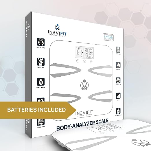 INEVIFIT Body-Analyzer Scale, Highly Accurate Digital Bathroom Body Composition Analyzer, Measures Weight, Body Fat, Water, Muscle, BMI, Visceral Levels & Bone Mass for 10 Users. Includes Batteries