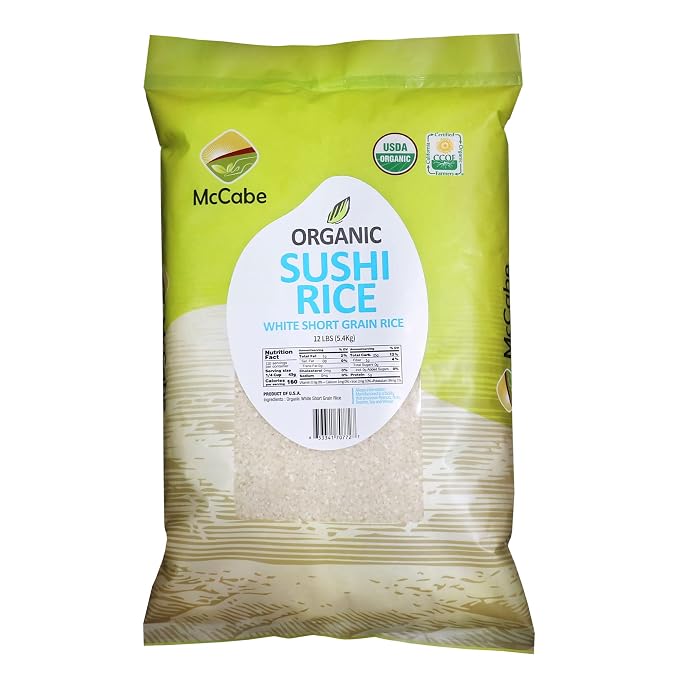 McCabe Organic Sushi Rice 12-Pound, USDA Certified, CCOF (California Certified Organic Farmers), Product of USA | USDA Certified, CCOF (California Certified Organic Farmers), Product of USA