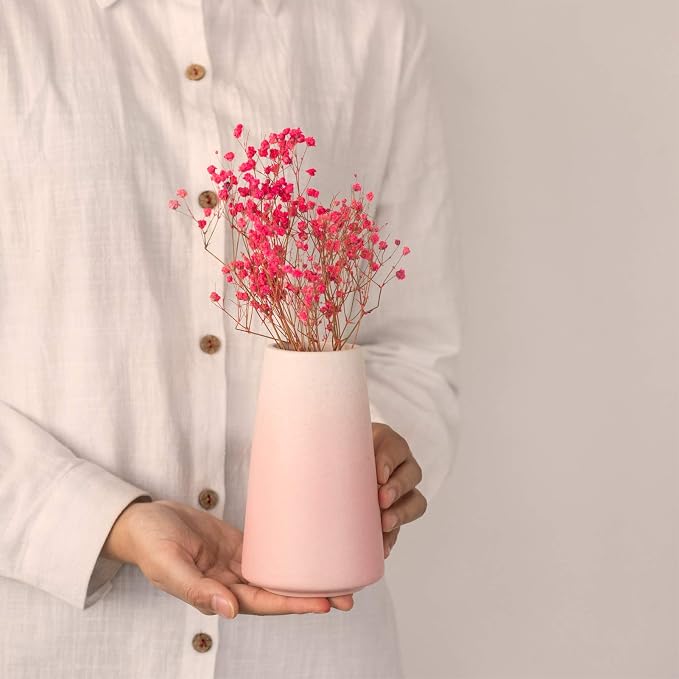 Simple Boho Ceramic Flower Vase for Home Decor (Gradient Pink,Small) | 6'' Modern Cute Vase for Flower Plant Pampas Grass, Fit for Table Shelf Centerpieces, Living Room Bedroom Wedding Gift