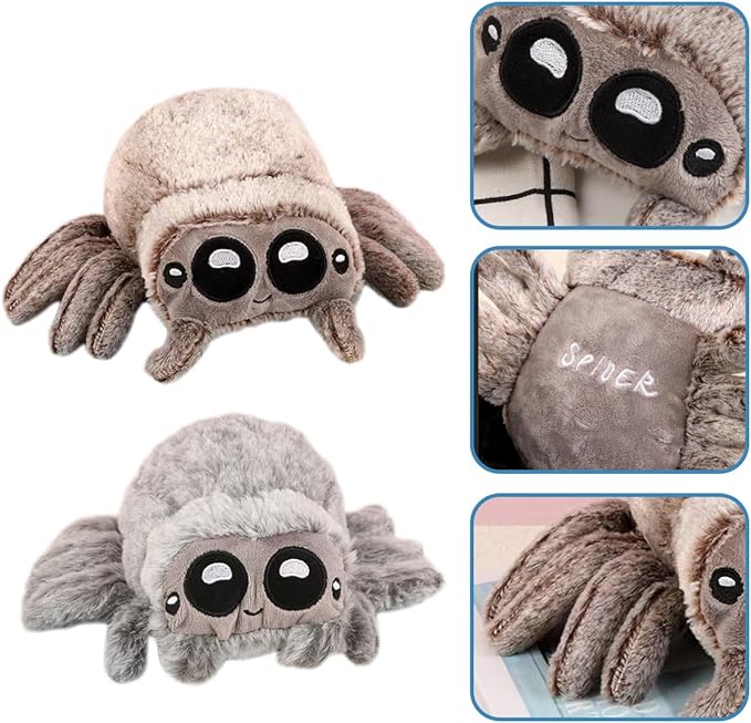 Spider Plush, 6.7 inch Cute Jumping Spider Stuffed Animal Toy Plushies (3pcs Plush)
