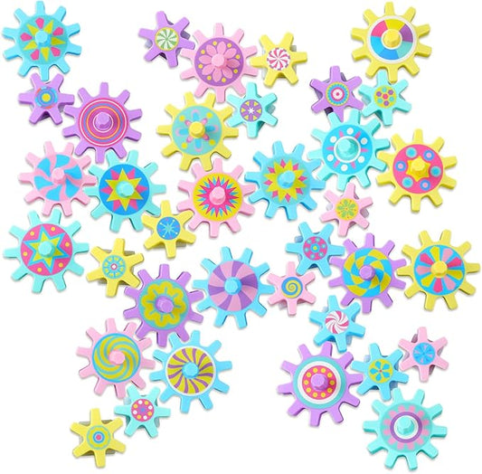 36 Pcs Magnetic Gears Interchangeable Learn Magnetic Spinning Gears for Magnetism Refrigerator or Whiteboard (Macaron)