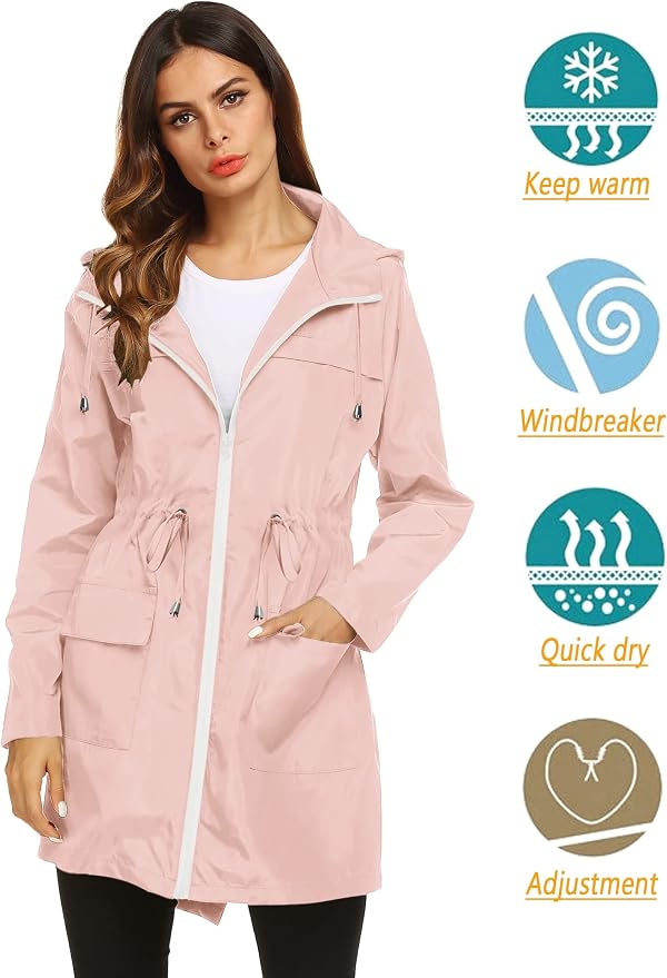 Lomon Women Waterproof Lightweight Rain Jacket Active Outdoor Hooded Raincoat