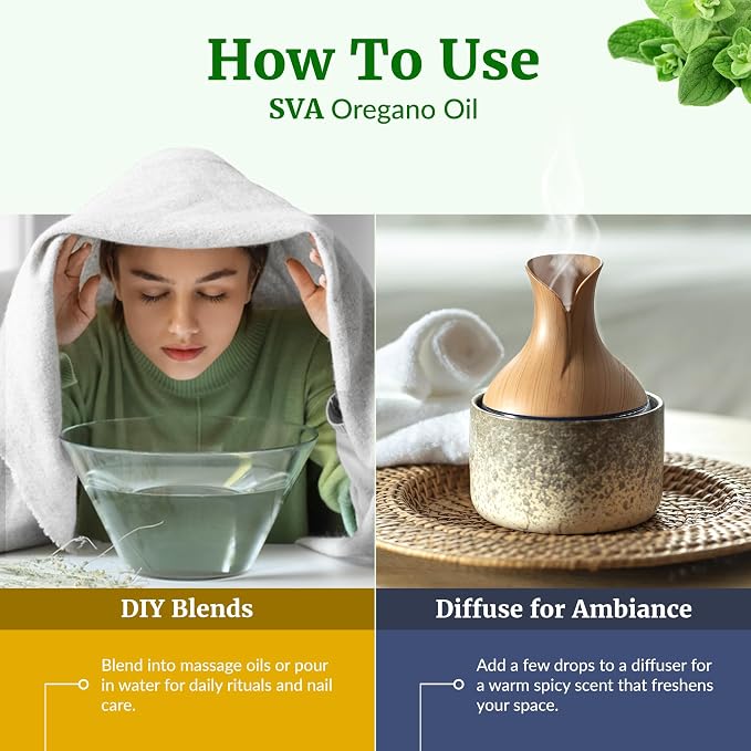 SVA Oregano Essential Oil 1 Fl Oz – for Diffuser, Skin & Hair Care – Ideal for Massage & DIY Blends – with Dropper