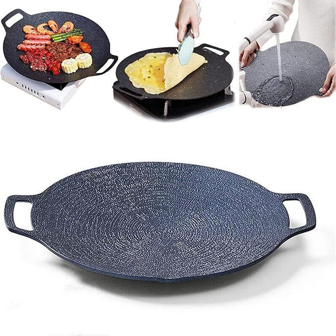 Multi-Function Medical Stone Grill Pan Non-Stick Pan,Korean BBQ Grill Pan, Compatible for Induction, Gas Stove, Electric Cooktop, Indoor or Outdoor Grilling (15 In)