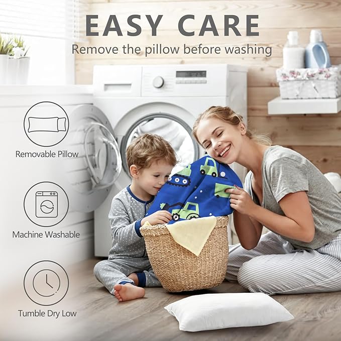 Primlect Thickened Toddler Nap Mat with Removable Pillow and Minky Blanket, Extra Large 55''x35'' Sleeping Bag, Washable, Roll up, Perfect for Daycare, Preschool, Kindergarten, Boys (Excavator)