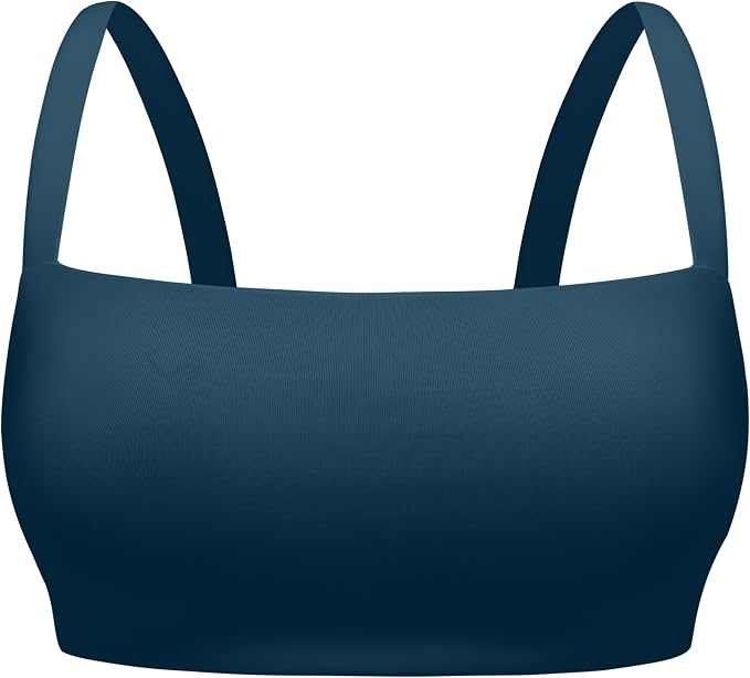 CRZ YOGA Square Neck Bikini Tops for Women - Padded Wide Straps Full Coverage Bathing Suit Swim Bra