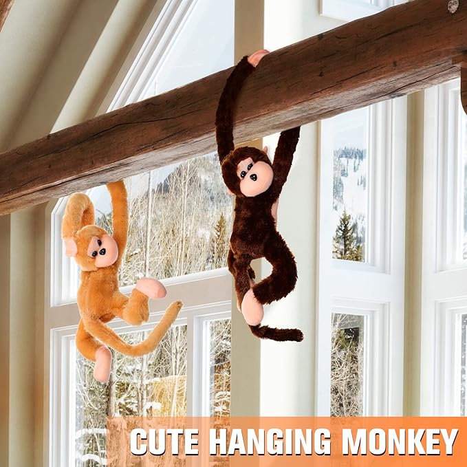 Chivao Set of 4 Stuffed Monkey Hanging Stuffed Animal Monkey Plush Toy Large Animal with Loop for Gifts Favors