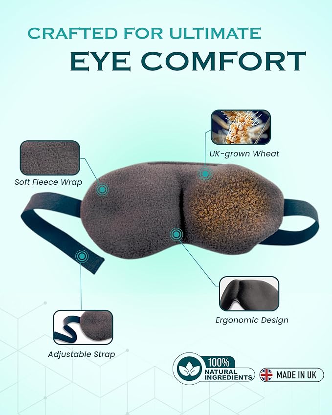 ThermoDR Microwavable Heated Eye Mask for Dry Eyes - Warm Eye Compress with Soft Fleece, Cleaned Wheat & Elasticated Strap - Relaxing Hot Eye Compress for Headaches, Sinus, Sore Cheeks, Tension
