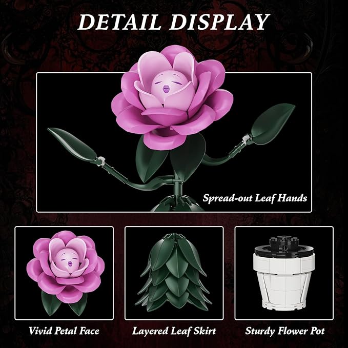 Wonderland Flower Building Sets, Compatible with Lego Flowers for Adults, Girls, Women and Fans - Pink Rose Flower Gifts for Birthday, Party and Festivals (220 PCS)