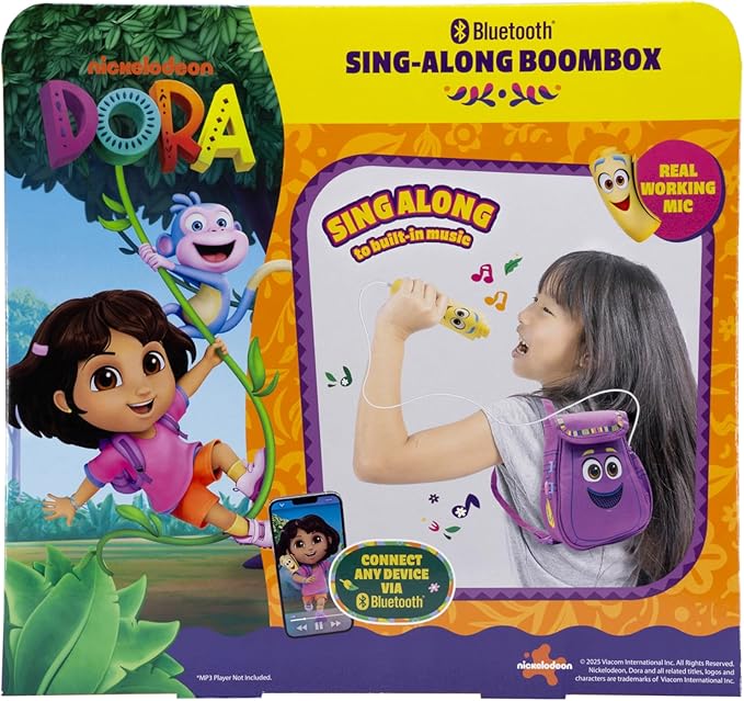 Dora Karaoke Microphone with Boombox for Fans of Toddler Toys, Kids Karaoke Machine with Built in Music (Dora)