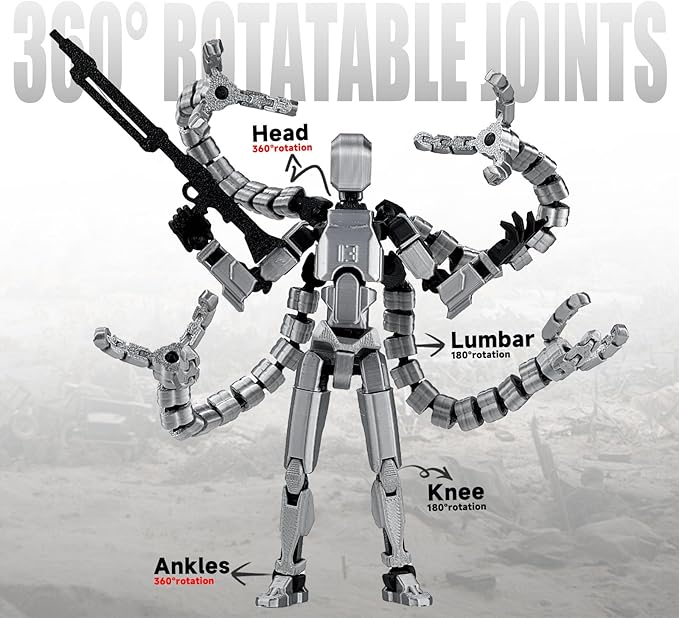 Assembly Completed T13 Action Figure 3D Printed Multi-Jointed Movable T 13 Lucky 13 Dummy 13 Nova 13 Robot 13 Action Figure Desktop Decorations for Game Lovers (Grey, 7.2 Inch)