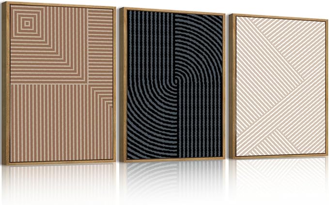 ANHUIB Neutral Canvas wall art Boho Modern Wall Decor Abstract Line Painting 12x16 Inch Set of 3 for Living Room Bedroom Bathroom