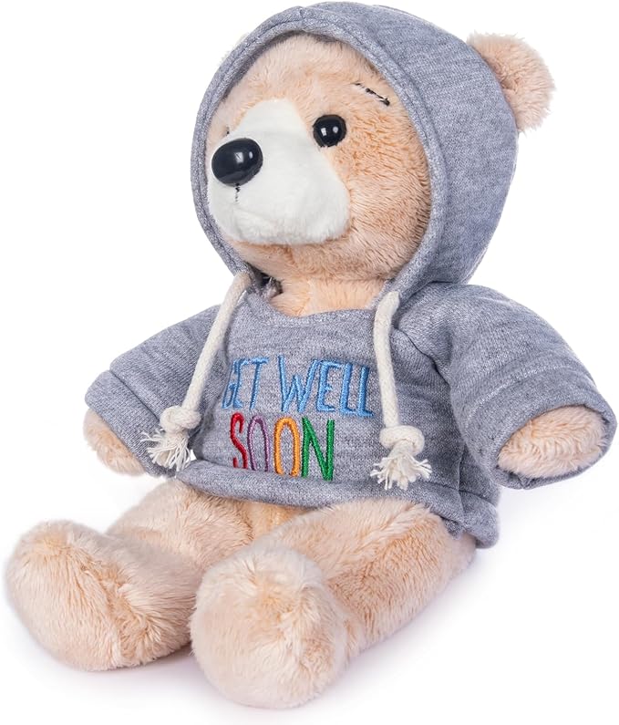 My OLi Plush Bear with Hoodie GET Well Soon - 7in Soft Stuffed Animal for Get Well Gifts Hospital Visits and Recovery Comfort