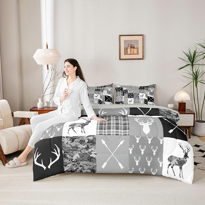 Feelyou Hunting Camo Deer Full Comforter Set with Sheets for Kids Boys Girls Camouflage Hunter 7 Pieces Bedding Set Rustic Western Wildlife Animal Bed in a Bag Room Decor Soft