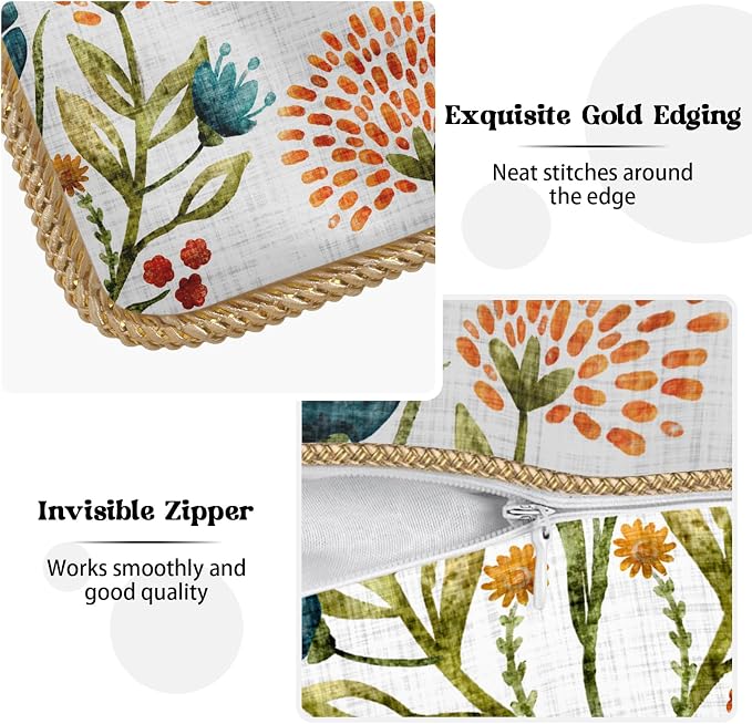 KSLIDS Floral Leaf Soft Velvet Throw Pillow Covers Set of 2 Orange Flowers Sage Green Leaves Decorative Pillow Covers 20x20 Inch Farmhouse Pillow Case for Sofa Couch Living Room Home Decor