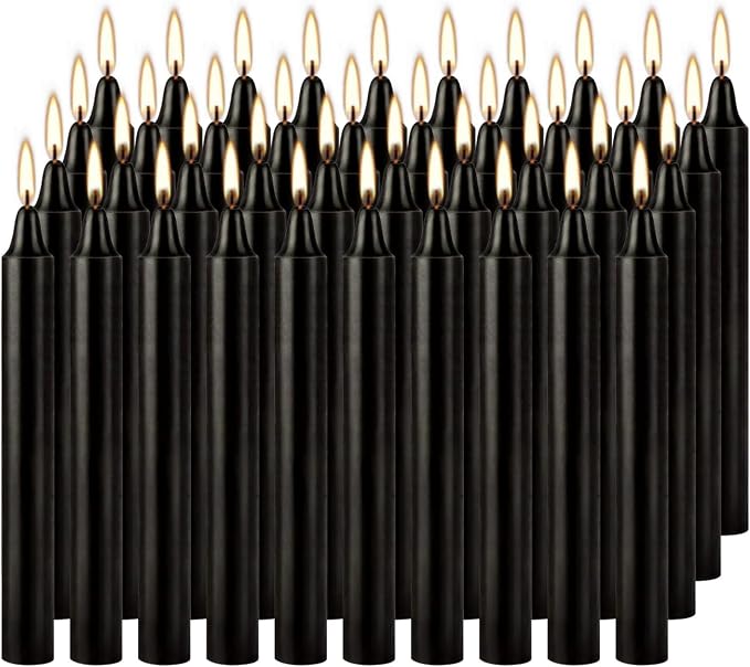 Black Taper Candles, 4 Inch, Unscented, 100% Cotton Wick, 2-Hour Burn Time, for Halloween, Rituals, Meditation, Altar, 40 Pack