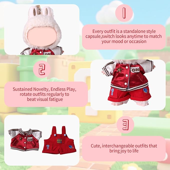 Coolcandy 17cm Doll Clothes, Fashionable Dolls Outfit with Accessories Suit, Stylish Adorable Dolls Clothes Set, Soft Fabric, Detailed Stitching(Doll Not Included)
