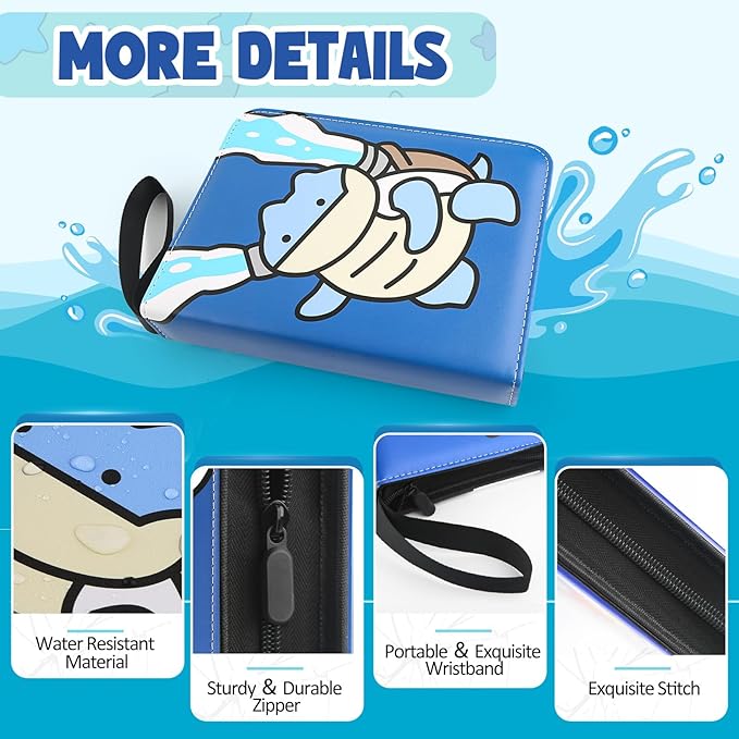 Premium Collectible Trading Card Albums，Card Binder Fits 400 Cards with 50 Removable Sleeves，Display Game Card Case book Holder, Turtle Themes