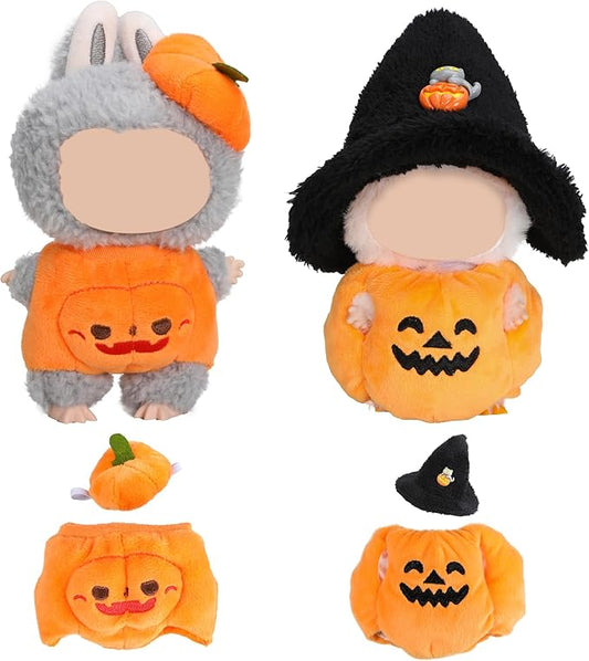 Clothes for Labubu Doll,6.7 Inch Doll Clothing Set - 2 Pieces of Handmade Clothes and Accessories for 17cm Plush Toys - Pumpkin Halloween Set