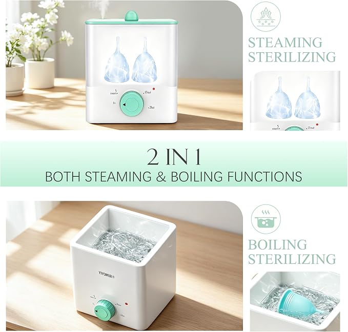 YTYOMUR Menstrual Cups with Sterilizer, 2 Reusable Period Cups for Women, Tampon and Pad Alternative, Feminine Cup with Cleaner Set