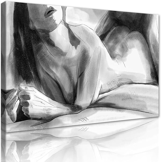 Yeesjoee Sexy Wall Art White and Black Couple Print Female Body Abstract Nude Woman Canvas Paint Pictures Home Decor Bedroom Apartment Living Room Hotel Modern Artwork Ready to Hang, 18x24 in Framed