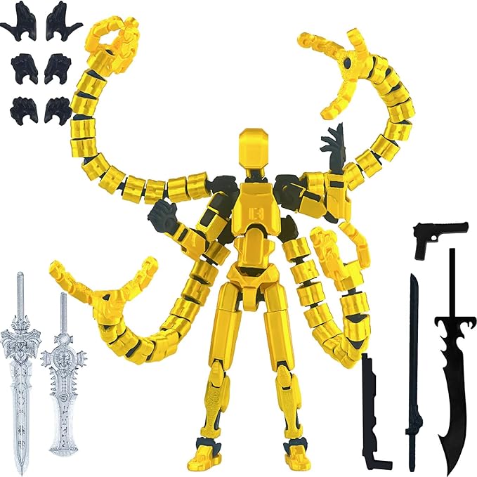 Assembly Completed T13 Action Figure,T13 Action Figure Multi-Jointed Movable,Ultimate Desktop Decor for Lovers t-13 Movability 3D Printed Toys (Yellow, 5.5in)