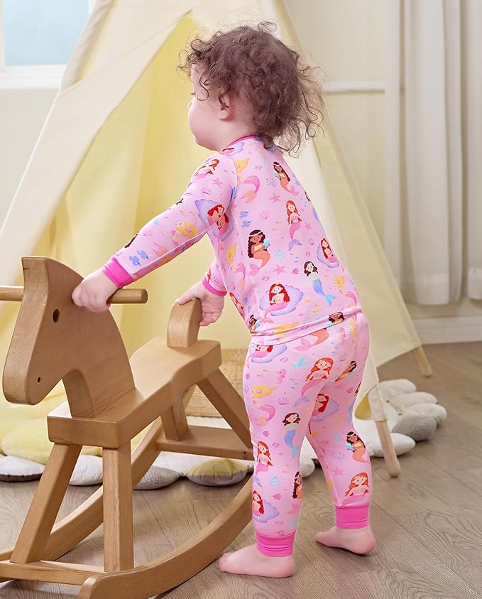 Bamboo Viscose Toddler Girls Kids Pajamas Unicorn Mermaid Pjs Long Sleeve Snug fit 12M-8Y 2pcs Soft Jammies