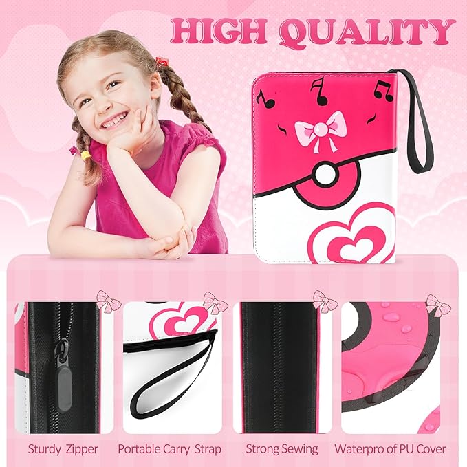 4 Pockets Trading Card Binder, 400 Card Holders with 50 Removable Sleeves, Portable Card Binder Album with zipper, Card holder Book for Game, Sport Collection (Pink)