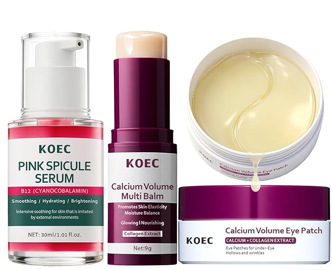 Calcium Volume Multi Balm Stick + Pink Spicule Serum + Eye Patches 60ea,Collagen Elastin Boost & Wrinkle Smoothing Eye Treatment,Skin Condition Improvement Pore Refining Serum,Gentle Skincare Routine