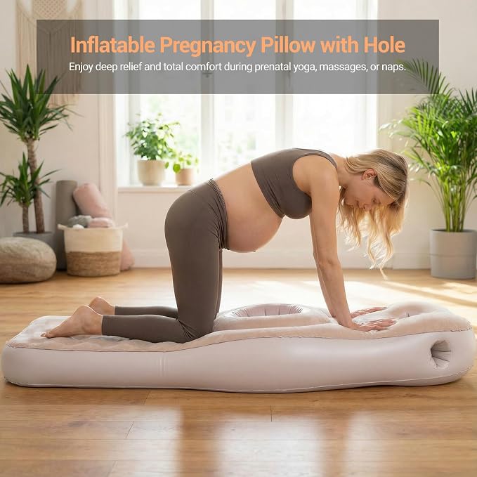 Inflatable Pregnancy Pillow with Belly & Head Hole, Prone Pregnancy Pillow for Stomach Sleepers, Belly Pillow Pregnancy Mattress for Pregnant Women, Maternity airbed Pool Float for Tummy Massage