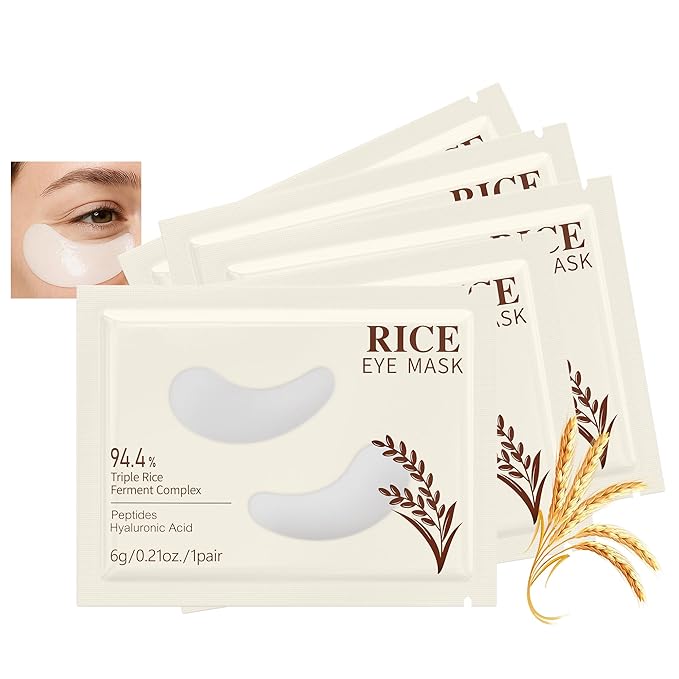 AKARY 5Pcs 94.4% Triple Rice Ferment Complex Under Eye Masks, Moisturizing, Firming, Glowing, Deeply Nourishing, Skin Moisture Barrier, Improve & Firm Eye Skin Eue Pathes for Dark Circles & Fine Lines