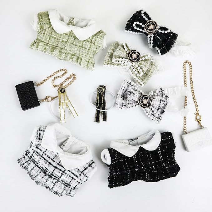 Doll Clothes 15cm White Outfits for Dolls Elegant Dress Headband Bow Tie Glasses and Bag Exquisite Clothes Accessories Compatible with Doll(White Bow)
