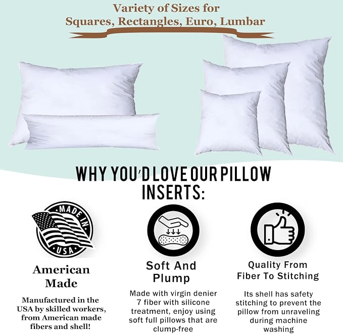 Pillowflex Synthetic Down Pillow Insert 17x17 in - Karate Chop Pillow | Set of 2 - Small Square Sham Forms, Plush Polyester Cotton Blend, Cloud-Like Comfort, Clump-Resistant Fill, Smooth Finish