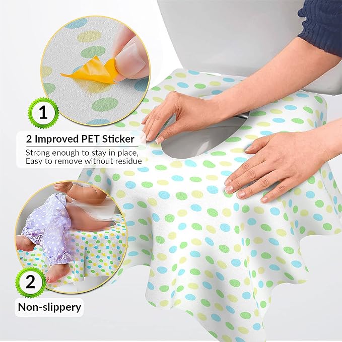 Gimars 40 Packs Disposable Travel Toilet Seat Covers Extra Large, Individually Wrapped Portable Non Slip Waterproof Toddler Potty Training Seat Covers for Kids and Adults,Green Point Design