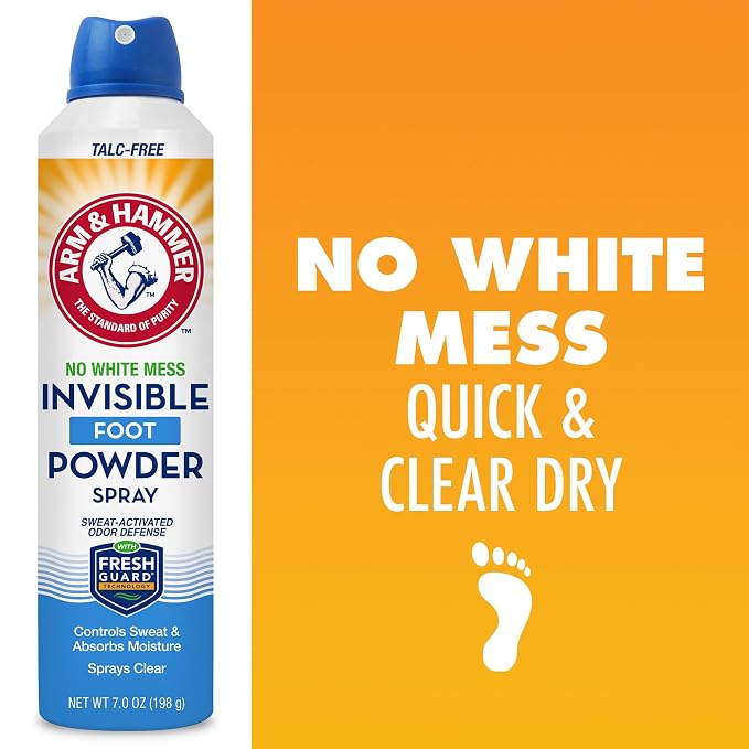 Arm & Hammer Invisible Foot Powder Spray, Clear Talc-Free Sweat Control, Odor Eliminating Foot Spray For Men & Women, 7 Oz (3 Pack)