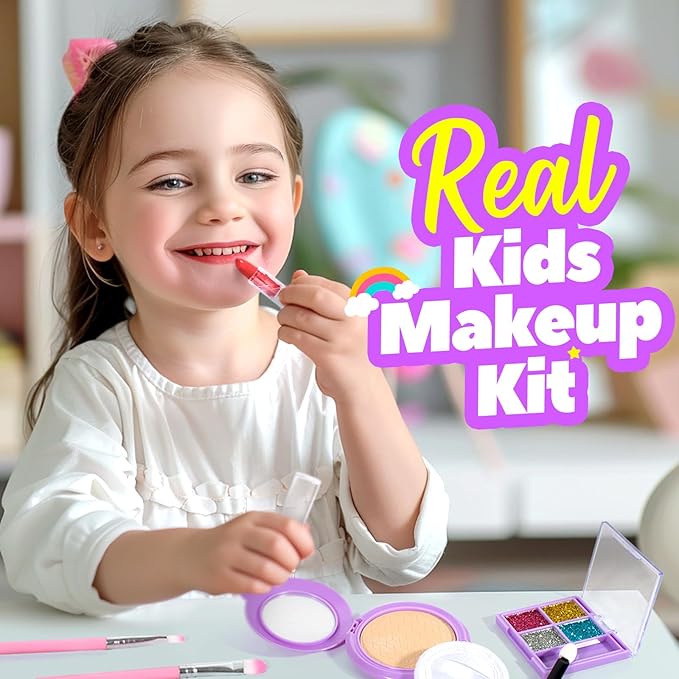 ULOVEME Kids Washable Makeup Kit for Girls 4-6 with Small Coin Purse(5.5x5.25in) - Real, Non Toxic Make Up Toy Gift- Umicorn Gift Set (Purple Coin Purse)
