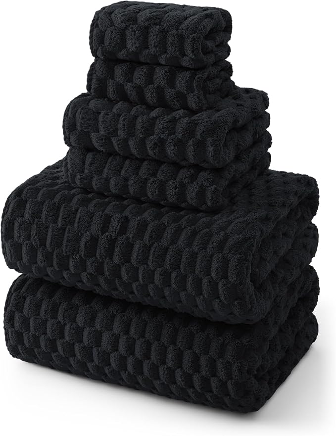 REDKISS Black Microfiber Towels Set of 6-35x70 Inches Oversized Bath Sheets, Extra Large Bath Towels Set of 6 for Adults, Super Soft Quick Dry Lint Free Absorbent Waffle Microfiber Shower Towels