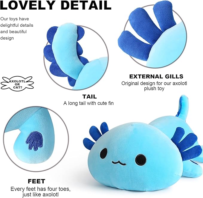 Onsoyours Cute Axolotl Plushie, Soft Stuffed Animal Salamander Plush Pillow, Kawaii Plush Toy for Kids (Blue Axolotl A, 13")