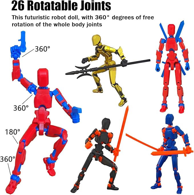 (Assembly Completed) T13 Action Figure Set, 4PCS Robot 3D Printed Toys Lucky Titan 13 Action Figure with Multiple Accessories, Dummy 13 Multi-Jointed Movable, Gifts for Boys and Girls (4PCS)