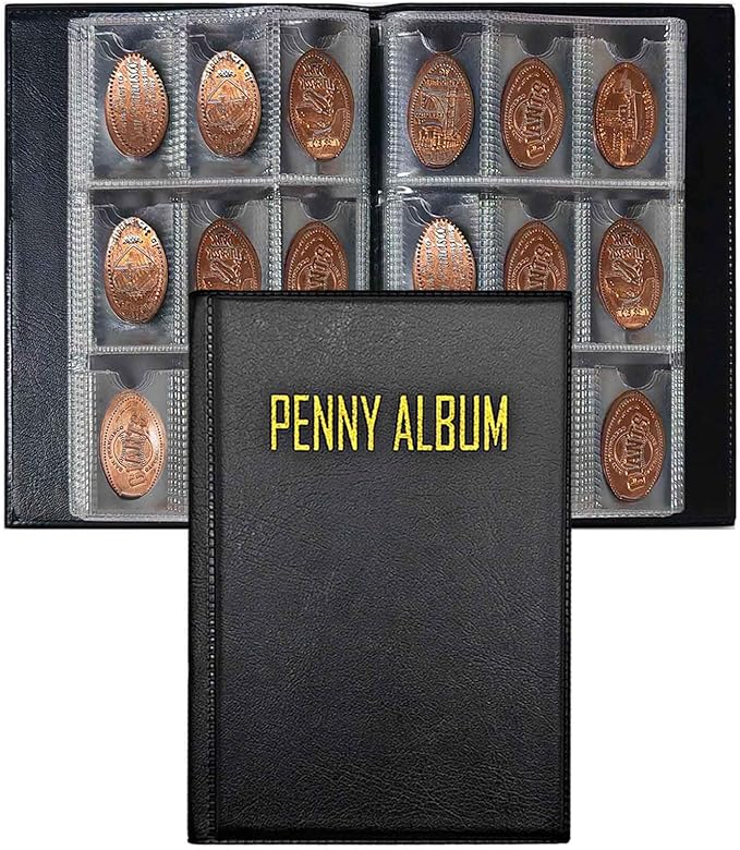 108 Pockets Pressed Penny Collecting Album Book, Portable Smashed Pressed Penny Album Book Holder for Collectors, Suitable for Work or Travel
