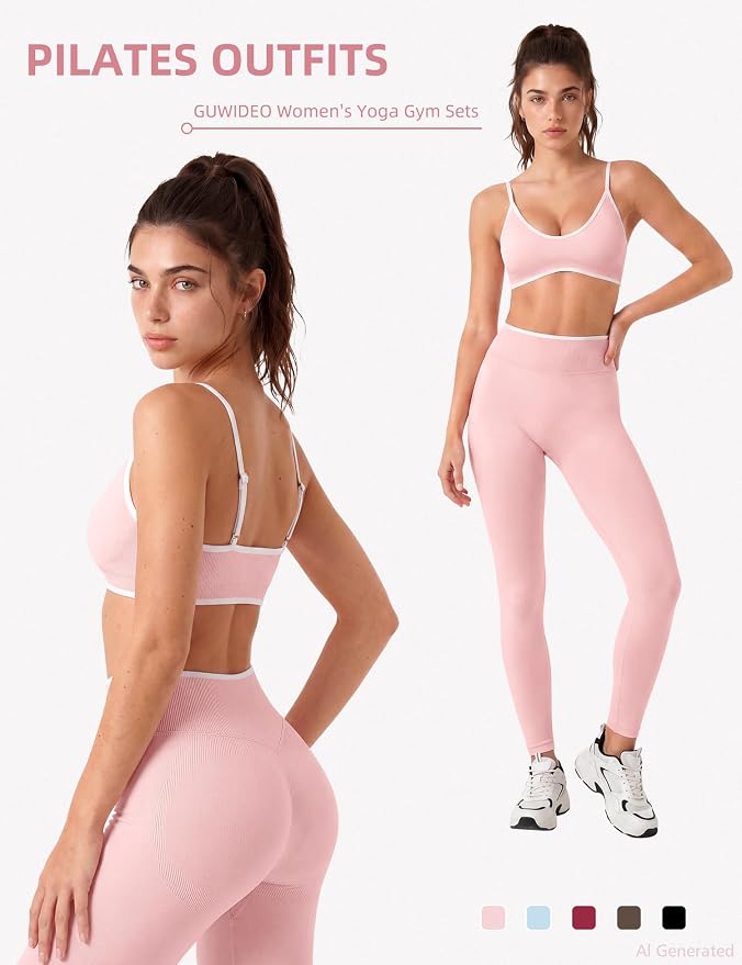 Workout Sets for Women 2 Piece Seamless Color Block Sports Bra Padded Scrunch Butt Lifting Leggings Matching Outfit