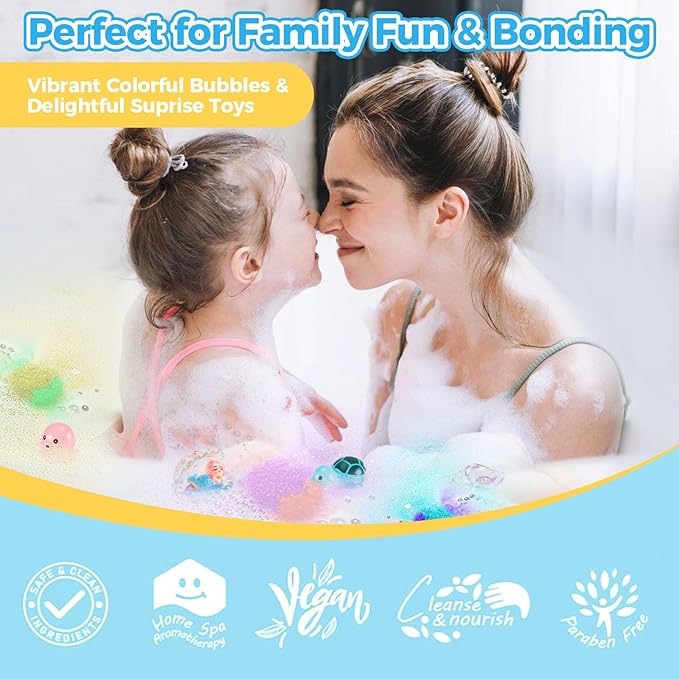 Bath Bombs for Kids, 3.5oz Large Mermaid Bath Bomb with Toys Inside, Girls Bath Bombs with Surprise Inside, Organic Natural Bubble Bath Fizz for Kids, 6 Pack
