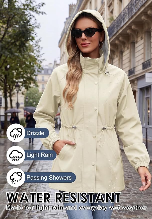 Zando Rain Jacket Women Waterproof - Lightweight Rain Coat with Hood Windbreaker Trench Raincoat for Women 2026 S-2XL
