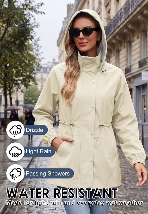 Zando Rain Jacket Women Waterproof - Lightweight Rain Coat with Hood Windbreaker Trench Raincoat for Women 2026 S-2XL