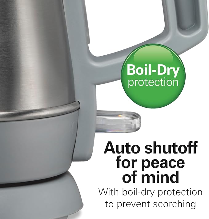 Hamilton Beach 1 Liter Electric Kettle, Water Boiler & Heater, Fast 1500 Watts, BPA Free Interior, Cordless Serving, Auto-Shutoff and Boil-Dry Protection, Cord Wrap, Stainless Steel (41065)