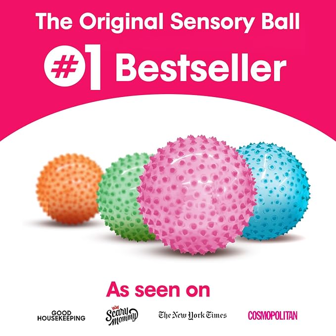Edushape The Original Sensory Ball for Baby - 7" Transparent Pink Color Baby Ball that Helps Enhance Gross Motor Skills for Kids Aged 6 Months & Up - Vibrant, Colorful & Unique Toddler Ball