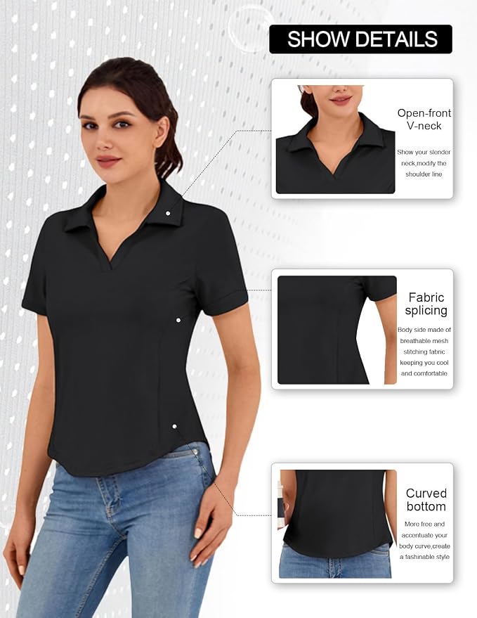 JACK SMITH Women's Golf Polo Shirt V Neck Short Sleeve Tennis Shirt Sun Protection Moisture Wicking Athletic Tops