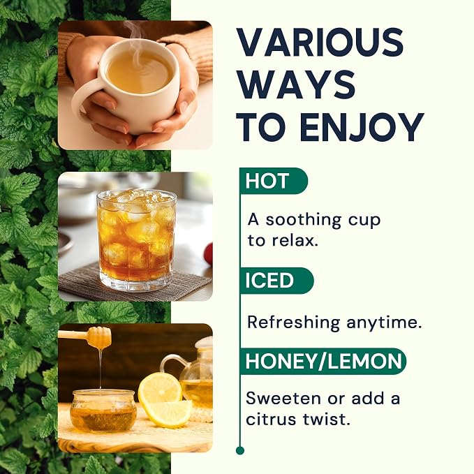 Hiihone Peppermint Tea Bags, Pure & Natural Peppermint Leaves, Fresh Minty Herbal Tea, Naturally Caffeine-Free, Non-GMO, Enjoy Hot or Iced, 100 Tea Bags