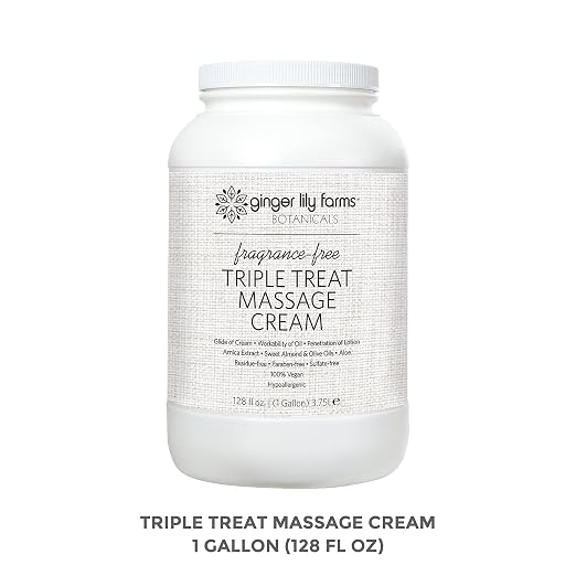 Ginger Lily Farms Botanicals Triple Treat Massage Cream, 100% Vegan & Cruelty-Free, Fragrance-Free, 1 Gallon
