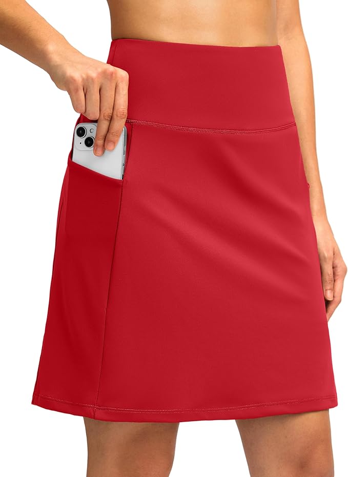 Women's 18" Skorts with 4 Side Pockets High Waisted Long Golf Skirt | Soft, Lightweight, Stretch, Breathable, Mesh Built-in Shorts, Athletic, Tennis, Dressy, Casual